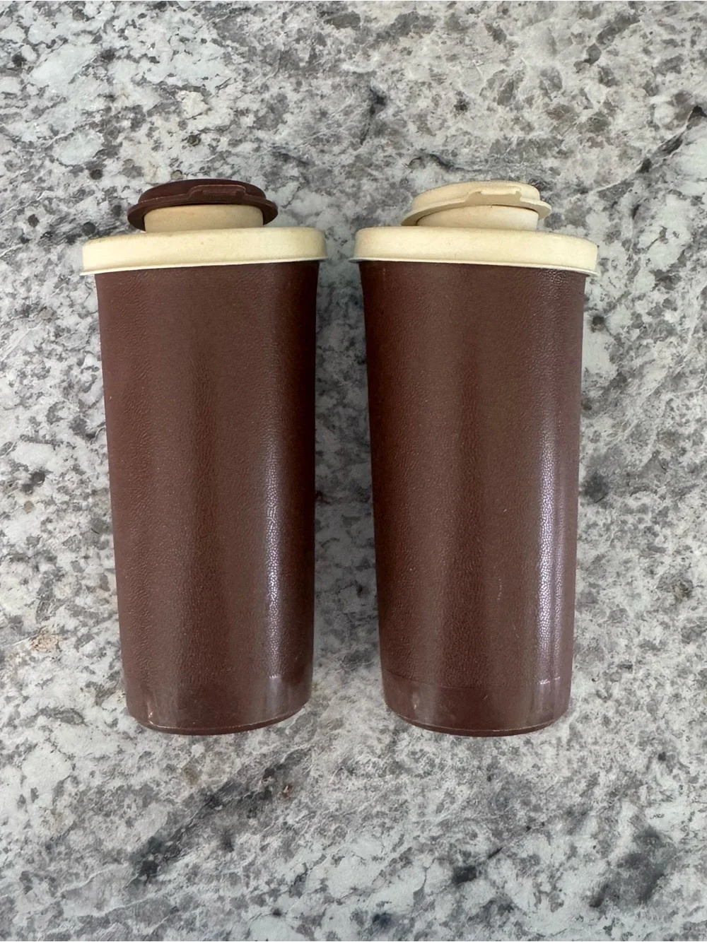 Vintage Tupperware Brown and Cream Salt & Pepper Shakers - Pair